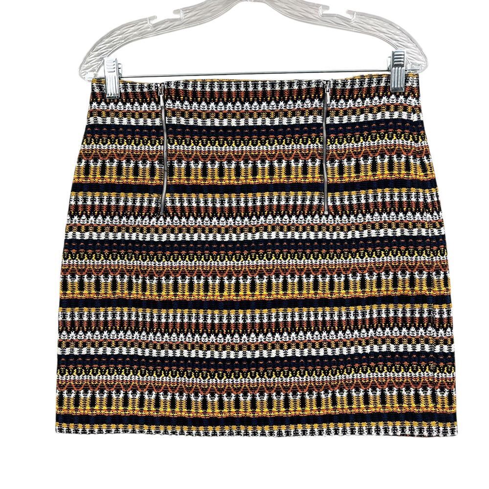 Mango Suit Womens Tapestry Mini Skirt Tribal Print Lined Textured Knit Sz 10*